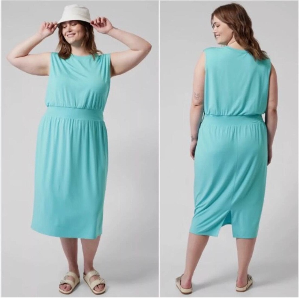 Athleta Santorini Cinch Dress Blue Womens 3X NWT‎ Athleisure Travel Dress Comfy